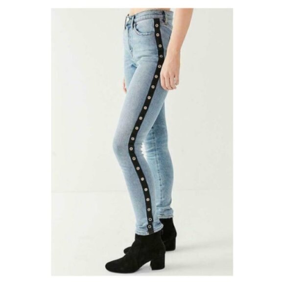 BDG Women Size 25 Twig High Rise Stripped Grommet Cotton Skinny Denim Jeans Punk - Picture 3 of 11